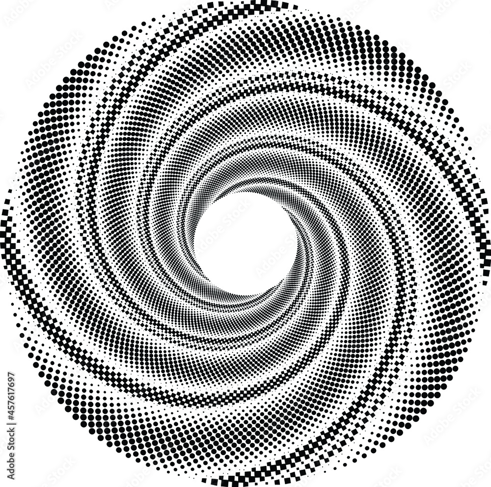 abstract black halftone dots.white halftone dots in vortex form. Geometric art. Trendy design element.Circular and radial lines volute, helix.Segmented circle with rotation abstract black halftone dots.white halftone dots in vortex form. Geometric art. Trendy design element.Circular and radial lines volute, helix.Segmented circle with rotation
