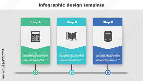 Set Calculator, Open book and Geometric figure. Business infographic template. Vector