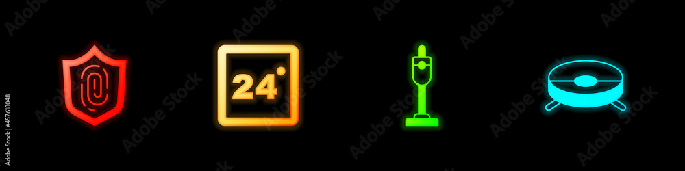 Obraz premium Set Fingerprint, Thermostat, Vacuum cleaner and Robot vacuum icon. Vector