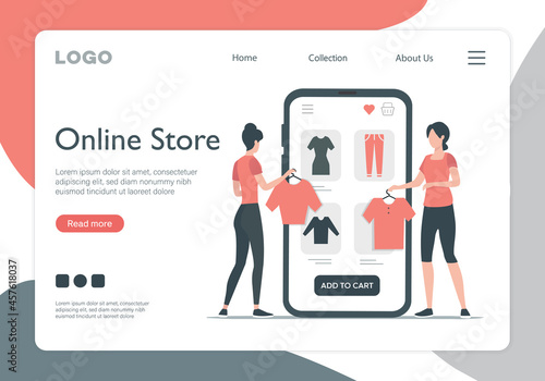 Online clothing store landing page. Colored flat vector illustration. 