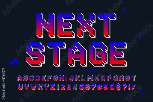 Pixel vector alphabet design, stylized like in 8-bit games