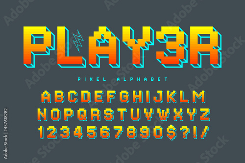 Pixel vector alphabet design, stylized like in 8-bit games