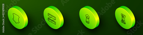 Set Isometric line Leather, Tape measure, Zipper and Yarn icon. Vector