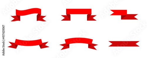 Set of Red colorful curved ribbon on white background. Vector Illustration. E...