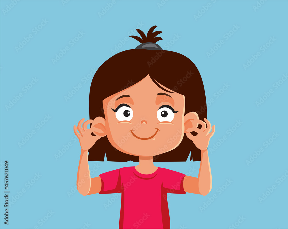 Girl Showing Her Ears Vector Cartoon Illustration Girl Showing Her Ears Vector Cartoon Illustration