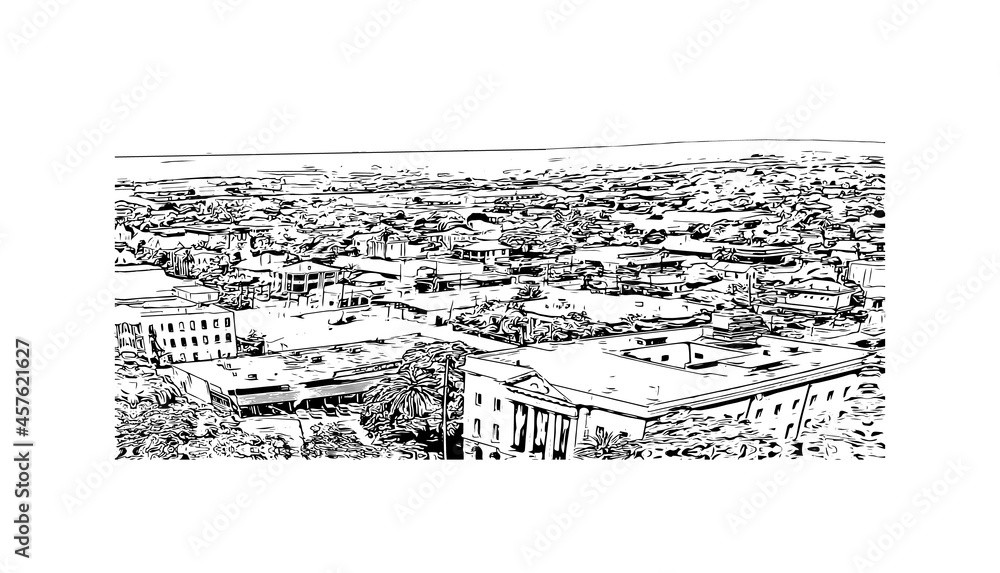 Fototapeta premium Building view with landmark of Laredo is the city in Texas. Hand drawn sketch illustration in vector.