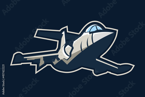 American cold war fighter plane vector illustration. simple aircraft logo, military equipment.
