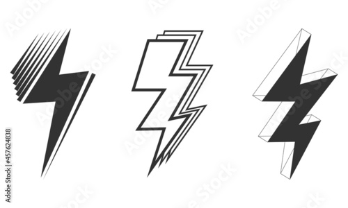 Set of icon electric lightning bolt, thunder bolt in doodle style. isolated on white background. vector illustration