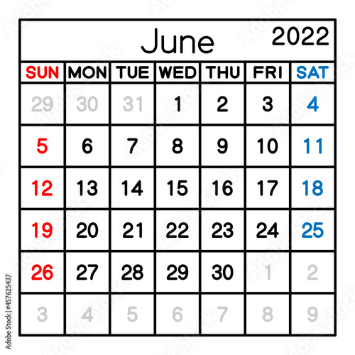 2022年 6月 カレンダー ベクターイラスト