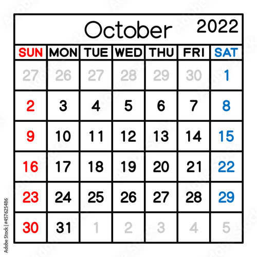 2022年 10月 カレンダー ベクターイラスト