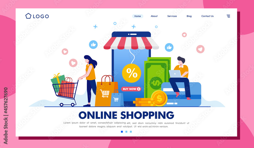 online shopping with mobile phone, easy shopping, purchase, e-commerce, marketplace, flat illustration vector