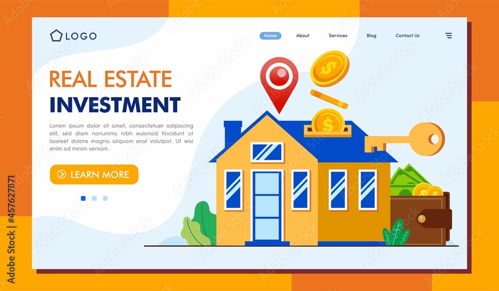 real estate investment illustration, property, housing, investing, flat illustration vector banner