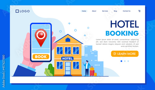 hotel booking apps concept, room reservation, holiday and trip, travel, flat illustration vector banner