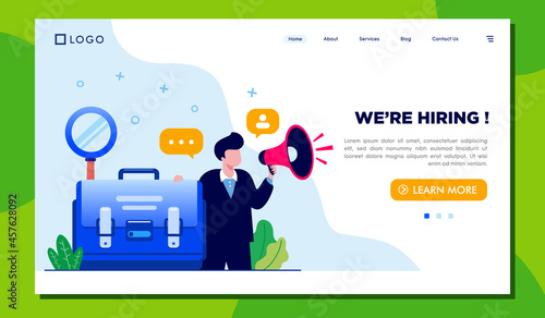 we are hiring illustration, recruitment concept, human resources, recruiting, flat illustration vector banner