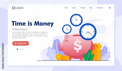 time is money illustration, business schedule, planner and deadline concept, timer, flat illustration vector banner