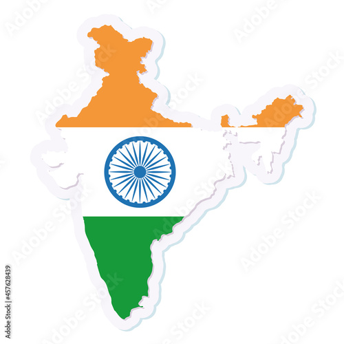Isolated map of India with its flag