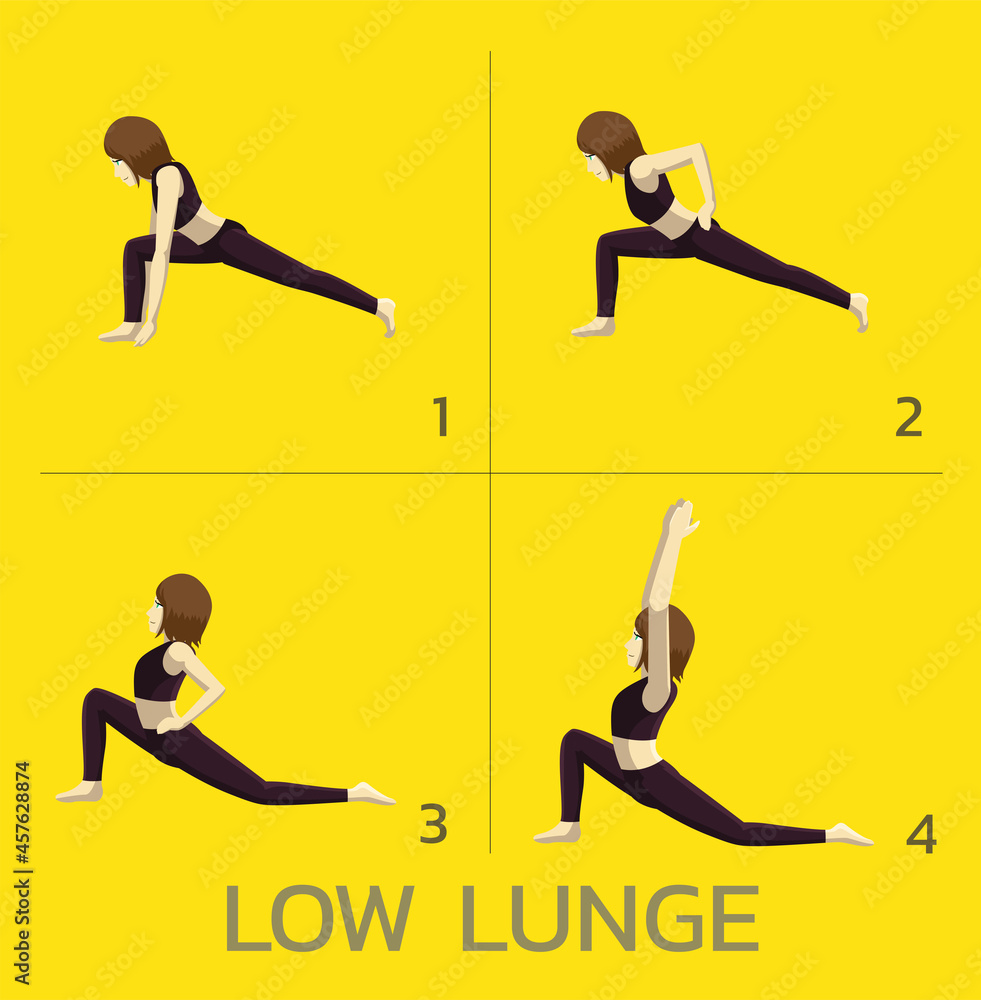 Low Lunge Yoga Manga Tutorial How Cartoon Vector Illustration