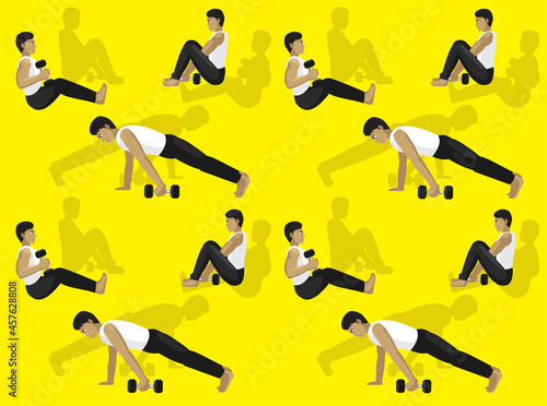 Manga Ab Dumbbell Exercise Cartoon Character Seamless Wallpaper 2