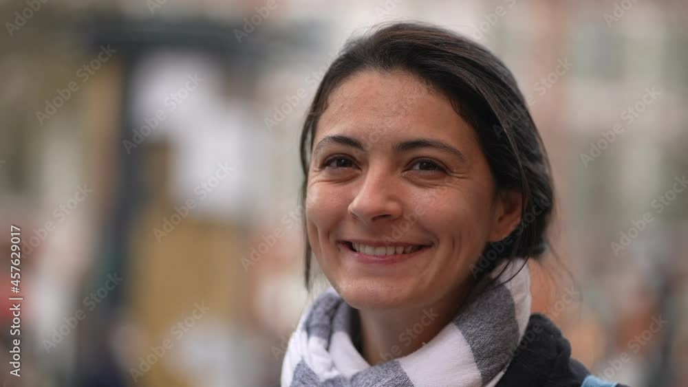 Portrait smiling happy woman close-up face outside Portrait smiling happy woman close-up face outside