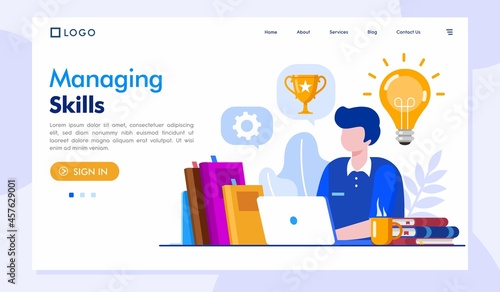 managing skills illustration, innovation and creative concept, idea, study, flat illustration vector banner