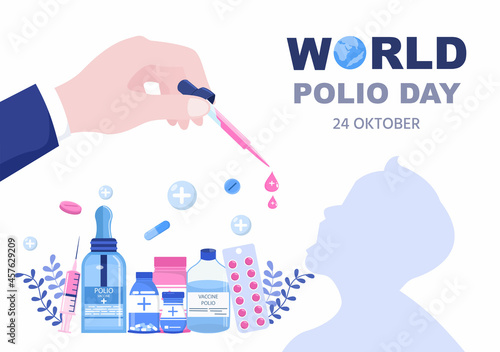 World Polio Day Background Which is Celebrated on October 24 Medicine to Life-Threatening Disease Caused by the Poliovirus. Vector Illustration