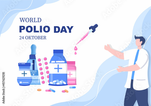 World Polio Day Background Which is Celebrated on October 24 Medicine to Life-Threatening Disease Caused by the Poliovirus. Vector Illustration