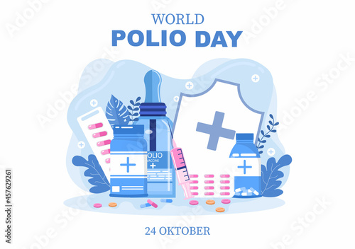 World Polio Day Background Which is Celebrated on October 24 Medicine to Life-Threatening Disease Caused by the Poliovirus. Vector Illustration