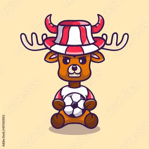 cute deer football supporter with ball and hat