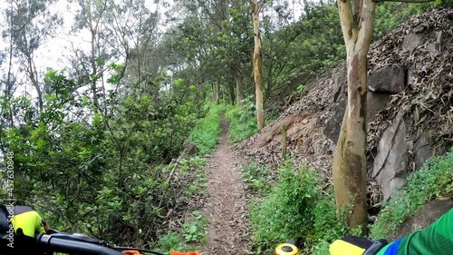 POV first person view riding a bike on a small enduro circuit in the viewpoint of Las Casuarinas, Surco on a cloudy day along the dirt and mountain roads. Part 2 of 4