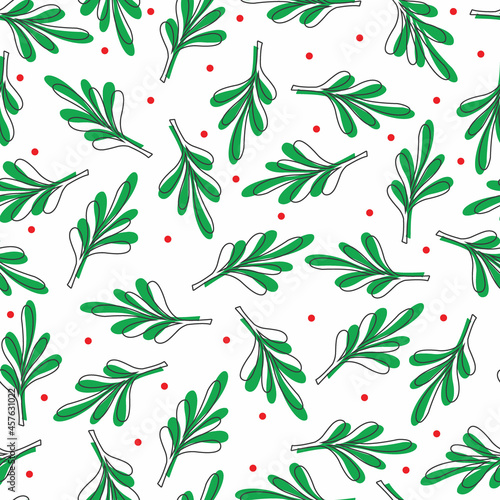 Seamless Christmas pattern with mistletoe design on white background