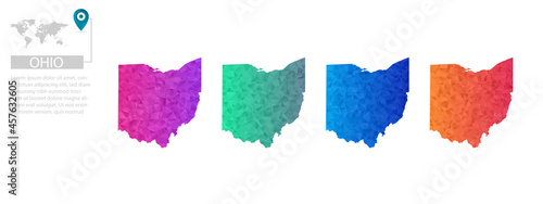 Set of vector polygonal Ohio maps. Bright gradient map of country in low poly style. Multicolored country map in geometric style for your