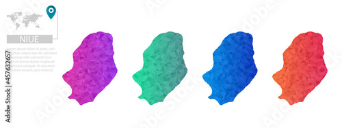 Set of vector polygonal Niue maps. Bright gradient map of country in low poly style. Multicolored country map in geometric style for your