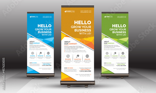 Business Roll Up Banner Signage Standee Template with Creative Polygon Shapes