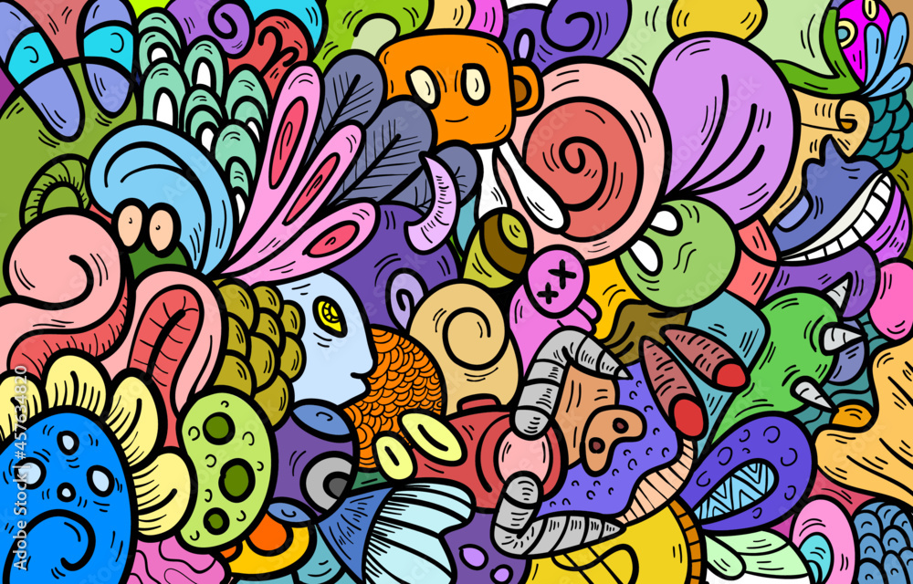 Obraz premium Colorful Abstract Doodle Background for Multipurpose Background Like Print,Banner,Landing Page