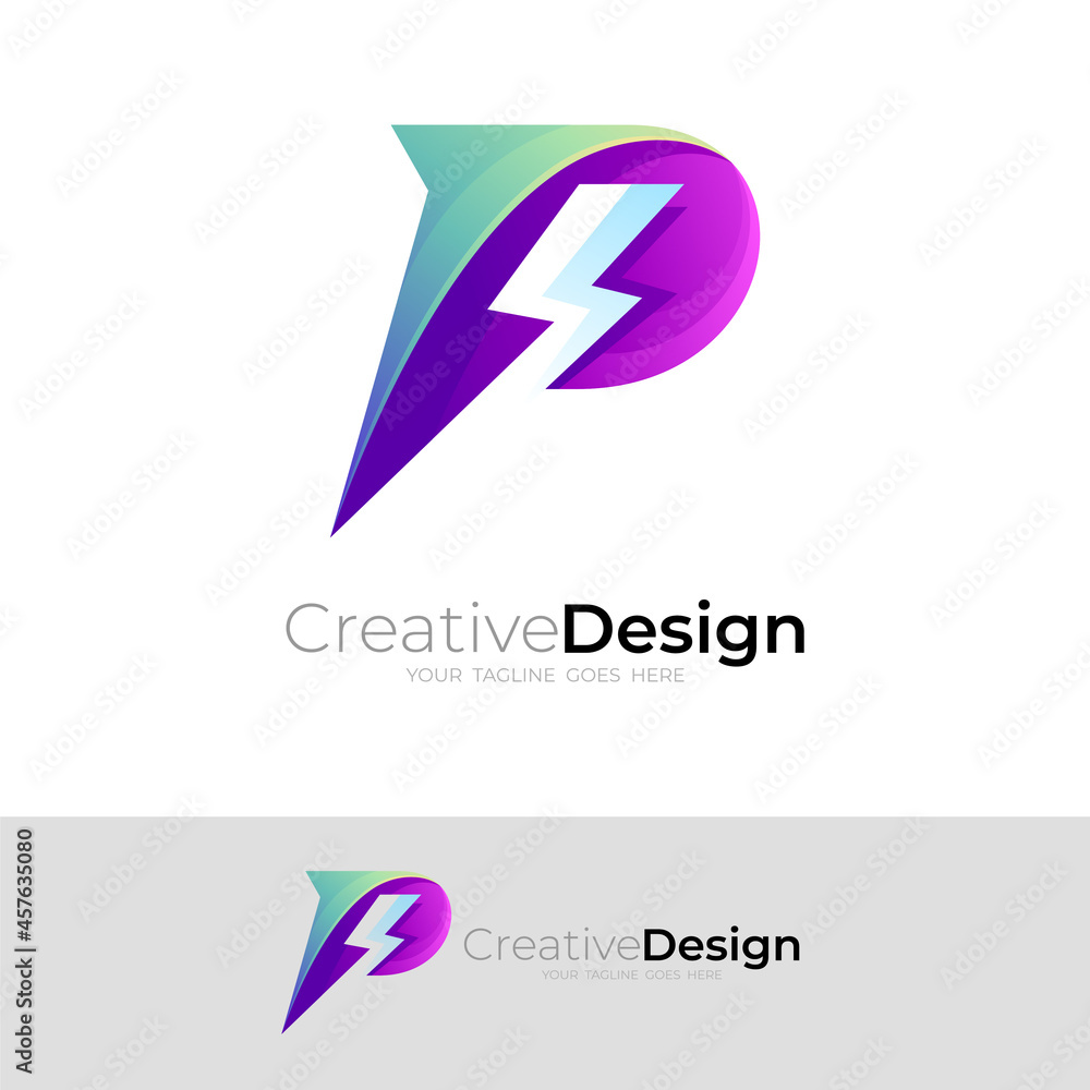 Thunder and letter P logo combination, colorful style Thunder and letter P logo combination, colorful style