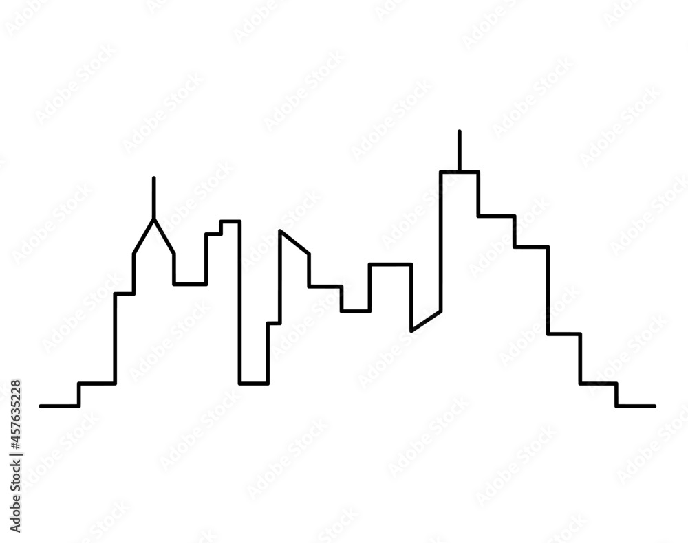 Abstract panoramic landscape as continuous lines drawing on white. Vector