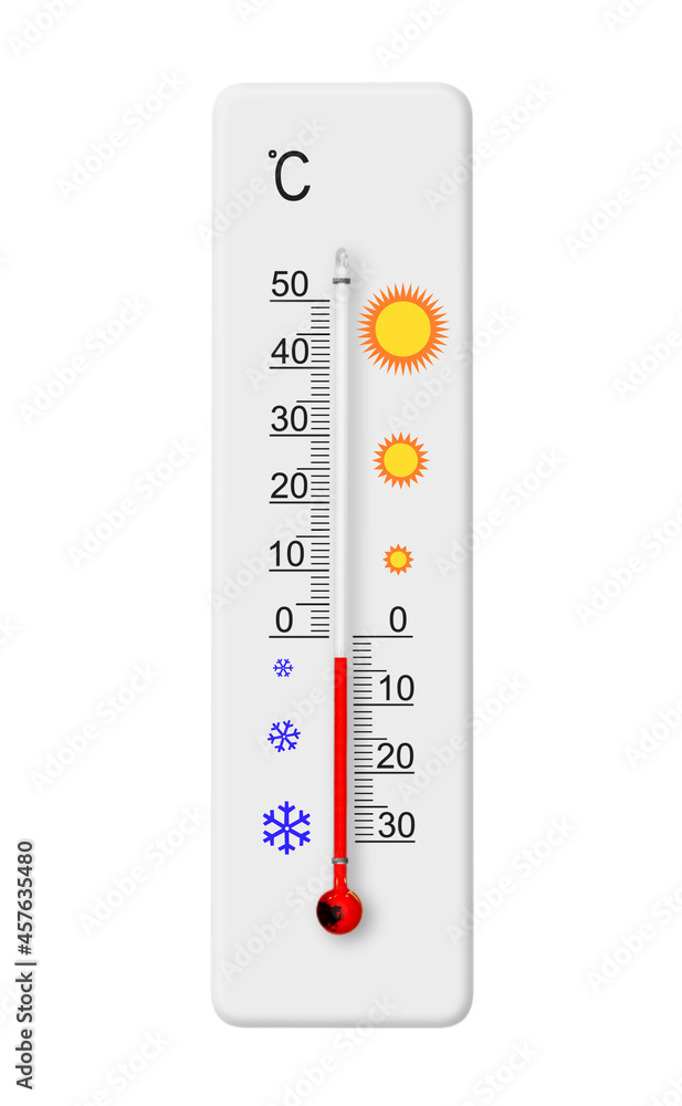 Celsius scale thermometer isolated on white background. Ambient temperature minus 3 degrees Celsius scale thermometer isolated on white background. Ambient temperature minus 3 degrees