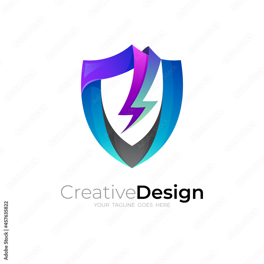Thunder logo and shield design vector image Thunder logo and shield design vector image