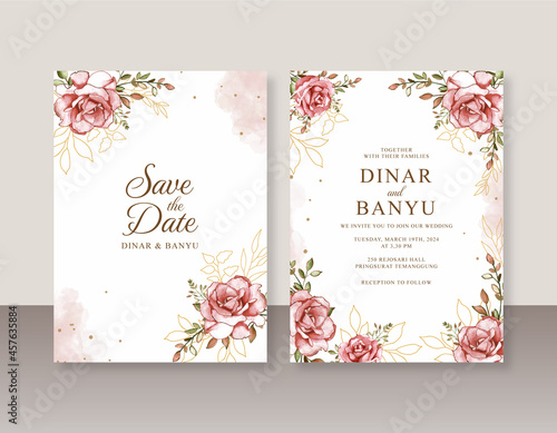 Hand painting rose watercolor for beautiful wedding invitation