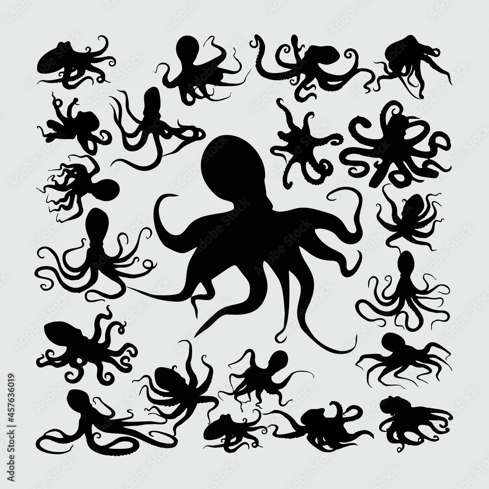 Octopus Silhouette. A set of octopus silhouettes