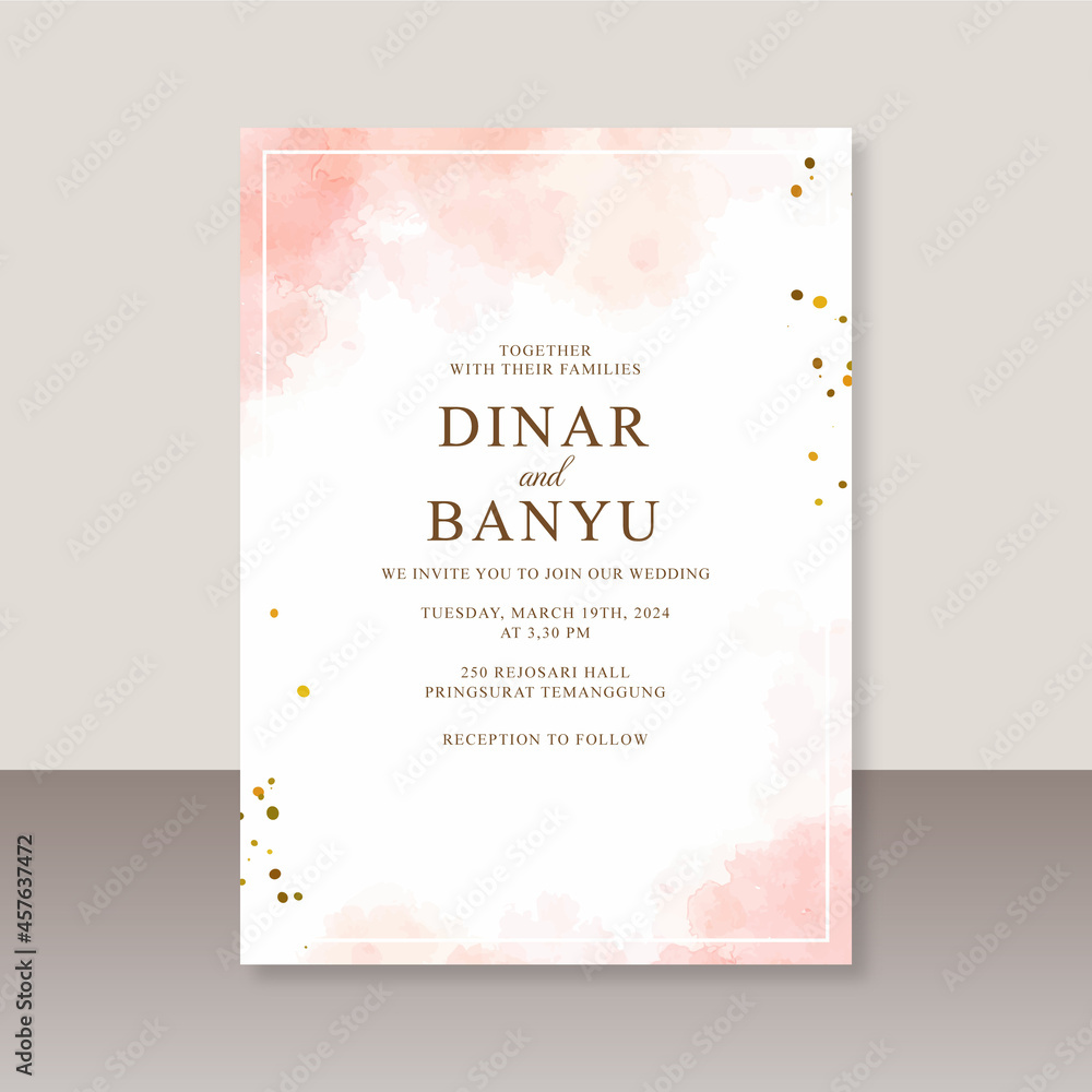 Wedding card with abstract splash watercolor