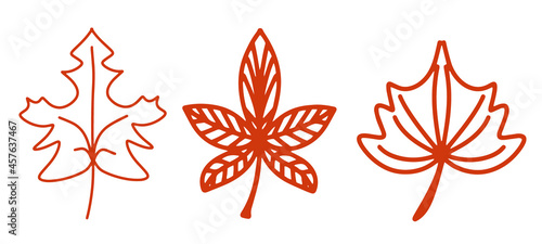 A collection of fallen autumn leaves of different shapes. Autumn background, a poster with different leaves. Seasonal autumn elements for creating postcards, invitations, posters. Cartoon flat style