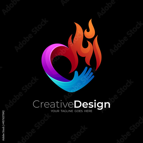 Love and fire logo template, charity icon