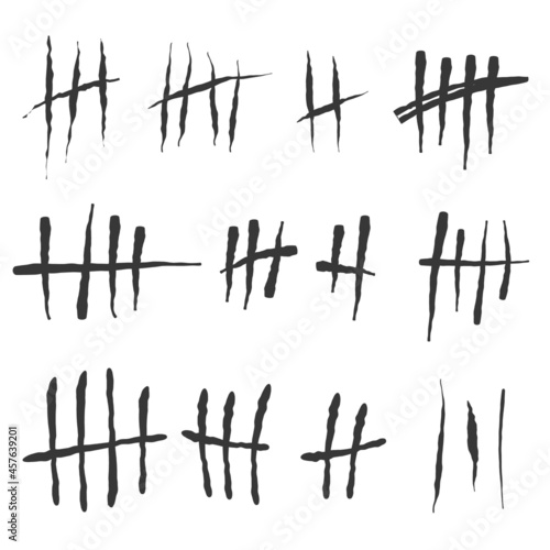 Tally marks. Counting signs on the walls of the prison. Notches for marking the days. Vector illustration.