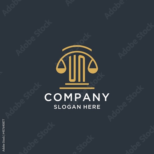 UN initial with scale of justice logo design template, luxury law and attorney logo design ideas