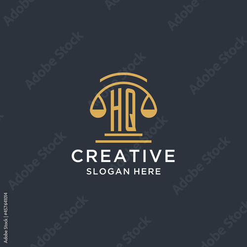HQ initial with scale of justice logo design template, luxury law and attorney logo design ideas