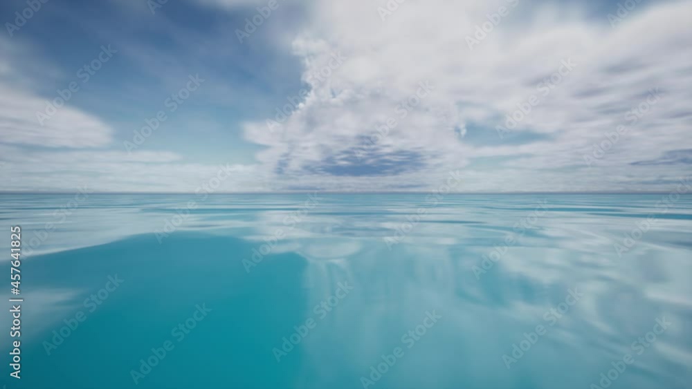 Blue skies and blue waves converge on the horizon, and the reflection of the clouds sways easily. Close-up. Blue skies and blue waves converge on the horizon, and the reflection of the clouds sways easily. Close-up.