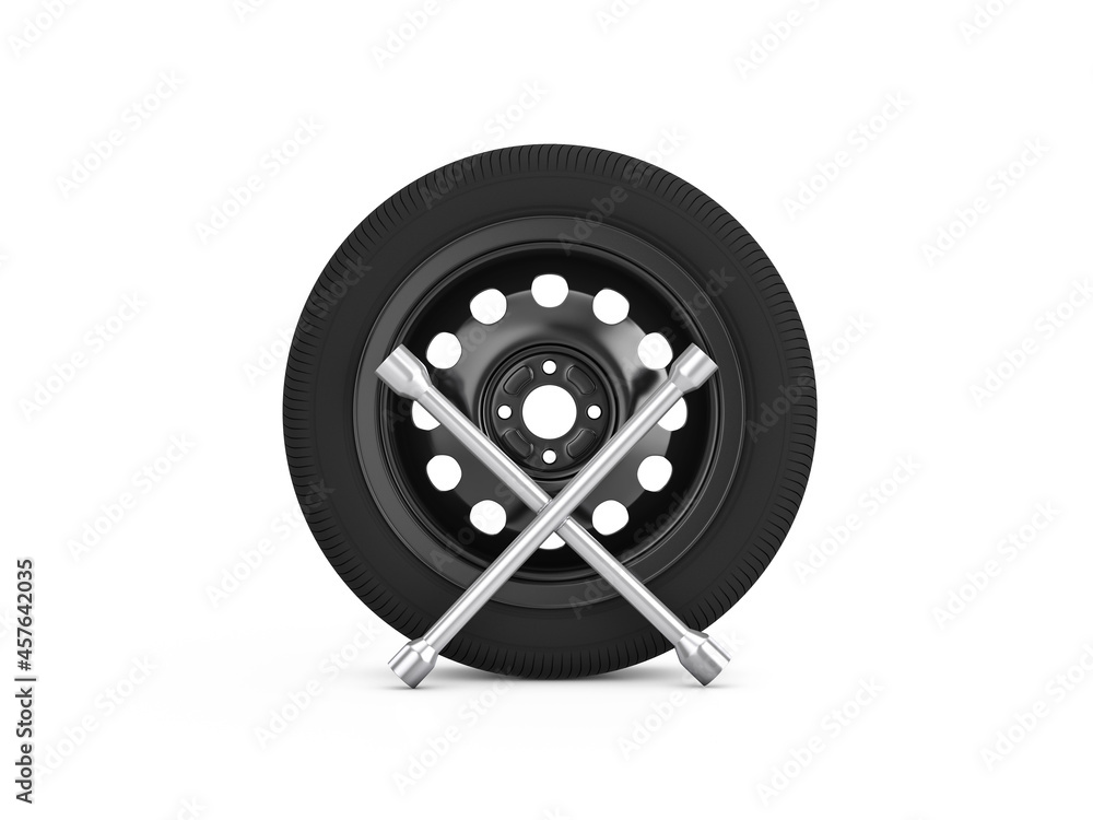 Car wheel and cross wrench
