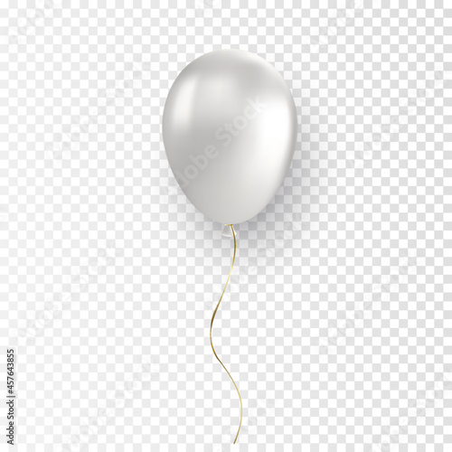 Vector glossy realistic white balloon on transparent background