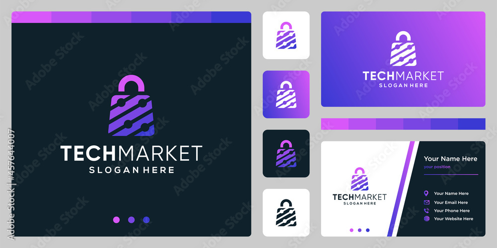 Template design logo shopping bag abstract with symbol technology. Business card design.